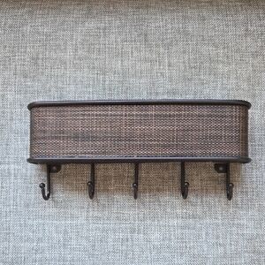 Brown Wall-Mounted Key Holder with Hooks